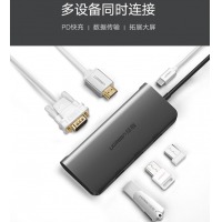 绿联Type-C扩展坞带网口USB-C转HDMI转接头VGA数据线苹果电脑MacBookPro转换器 八合一多功能拓展坞 HDMI款