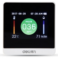 得力(deli) PM2.5空气质量检测仪 温湿度计家用室内外实时空气检测 白色8805