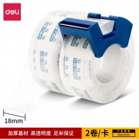 得力(deli)易撕高透文具胶带/小胶带 带切割器 18mm*20m*50μm 2卷/卡 30039透明