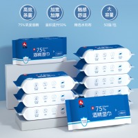 仁和 消毒湿巾75%医用酒精湿巾一次性免洗手酒精棉片消毒纸巾便携式独立包装卫生湿巾成人学生