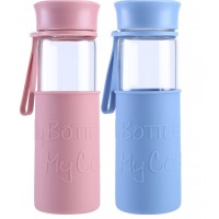 乐扣乐扣LOCK&LOCK 玻璃水杯硅胶杯套 耐热玻璃水杯两件套LLG673S601（500ml*2)粉色+蓝色