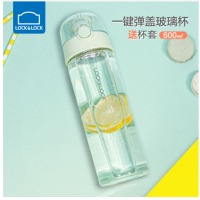 乐扣乐扣（LOCK&LOCK）单层玻璃杯大容量水杯家用男女士泡茶杯学生透明牛奶杯弹跳盖杯子水壶水瓶 透明绿600ml