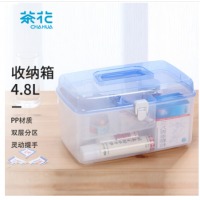 茶花收纳箱小号口罩收纳盒整理箱子储物箱塑料箱家用药箱小药盒便携手提式 一只装 蓝色