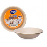妙洁（MIAOJIE）源蔗纸盘纸碗一次性餐具家用户外食品用防水防油加厚本色可降解 圆盘16cm-10只装