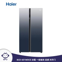 海尔（Haier） BCD-601WDCE 冰箱 一级能效 变频 彩晶玻璃面板 渐变（布朗灰→深海蓝） 对开门