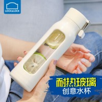 乐扣乐扣LOCK&LOCK玻璃杯女士单层水杯家用耐热夏天杯子男士学生简约水瓶泡茶杯透明便携玻璃水杯 白色350ml