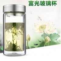 富光 健牌系列双层玻璃杯泡茶杯 耐热茶杯 大容量商务男女办公水杯子 680ML