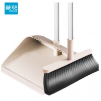 茶花 扫把簸箕套装家用不锈钢杆扫帚畚箕组合两件套 咖啡色213001