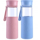 乐扣乐扣LOCK&LOCK 玻璃水杯硅胶杯套 耐热玻璃水杯两件套LLG673S601（500ml*2)粉色+蓝色