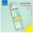 乐扣乐扣（LOCK&LOCK）单层玻璃杯大容量水杯家用男女士泡茶杯学生透明牛奶杯弹跳盖杯子水壶水瓶 透明绿600ml