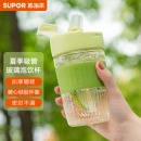 苏泊尔SUPOR 玻璃水杯小浪杯便携夏季泡茶大容量咖啡杯子ins风 360ml抹茶绿吸管KC36HU10
