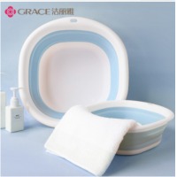 洁丽雅（Grace）旅行折叠盆洗脸盆出差家用宿舍洗脸盆塑料盆 菜盆 便携式旅游压缩水盆泡脚水桶 北欧蓝-大号