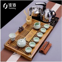 佳佰 整套茶具 仿宋汝窑开片柯木实木茶盘茶壶茶杯功夫茶具全自动泡茶炉整套 清沐茶具套组
