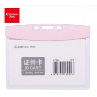 齐心(Comix) 横式工作证工牌挂绳套装证件卡套员工厂牌公交卡套 办公用品 红 A7964