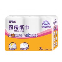  五月花(May Flower) 厨房纸 3层120张3卷厨房卷筒式 加厚吸油吸水 可接触食品可擦手纸