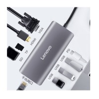 联想 Type-C扩展坞 USB分线器USB-C转HDMI/VGA/千兆网口笔记本电脑拓展坞 小新拯救者9口铝合金扩展坞 F1-C09