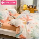 洁丽雅 全棉四件套100%纯棉套件床单款 床上用品双人被套200230cm 花曳1.51.8米床小清新网红ins风