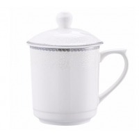 泥火匠 陶瓷 如意6号盖杯 350ml 带盖开会茶杯 商务招待水杯 会议办公杯子