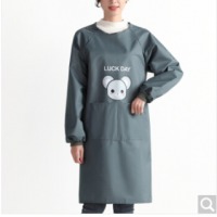 富居FOOJO韩版时尚厨房罩衣围裙长袖防污防油女罩衣家居工作服 青色小熊罩衣1条
