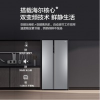 海尔(Haier)冰箱 家用大容量 对开门风冷无霜 变频节能 电脑温控触屏 双开门冷藏冷冻 净味保鲜 超薄527升月光银BCD-527WDPC
