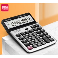 得力(deli)大屏幕12位数语音计算器计算机 学生/办公口算 办公用品 银灰色1530
