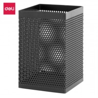 得力(deli) 金属网纹圆形笔筒 简约创意桌面收纳盒 办公用品 黑色908方形笔筒