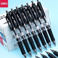 得力（deli）中性笔按动签字笔水笔 黑色按压碳素水笔 圆珠水性笔 办公用品批发 学生文具 黑色0.5mm 12支装
