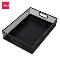 得力(deli)黑色金属方形文件篮 文件栏筐资料架纳框座 镂空网材文件收纳框/收纳篮 1个