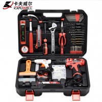卡夫威尔 122件套锂电钻套装 日常家用工具箱套装 家居备用手电钻工具组套 P3028A
