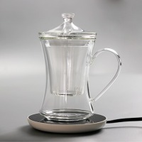 玻璃杯带盖 璃都三件泡茶杯-透明把+白色恒温垫