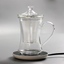 玻璃杯带盖 璃都三件泡茶杯-透明把+白色恒温垫