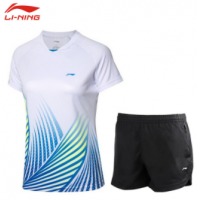 李宁（LI-NING）羽毛球服女款速干吸汗透气舒适弹力柔软比赛套装 短袖AAYQ074-2