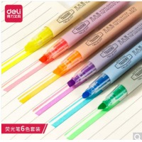 得力(deli)6色荧光笔套装 彩色醒目标记笔 手帐可用水性记号笔6支盒DL-S624