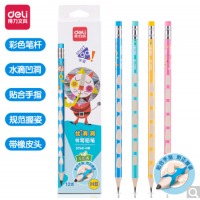 得力(deli)洞洞笔铅笔 卡通HB铅笔三角杆易抓握 儿童矫正握姿铅笔 小学生练字笔12支 包装随机S960-HB