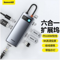 倍思 Type-C扩展坞 拓展坞6合1USB-C转HDMI转接头适用华为苹果MacBook Pro电脑转换器雷电34网口 CAHUB-CW0G