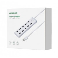 绿联高速拓展10口HUB集线器扩展坞 适用台式机笔记本电脑一拖十转换器延长线 白色 1米 20482