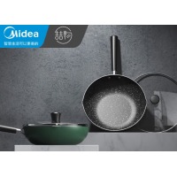 美的喆物不粘锅炒锅平底炒菜深煎锅电磁炉煤气通用不粘锅少油烟炒菜锅烹饪锅具 30cm