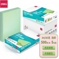 得力（deli）A4 80g 浅绿色彩纸 5包/箱 （2500张/箱） 7757-A4