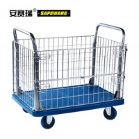 安赛瑞 23655 金属围网平板手推车 高栏物料平板车 铁丝笼推车 承重300kg