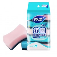 妙洁 抗菌百洁布洗碗海绵厨房清洁抹布洗碗布含砂金刚砂刷锅海绵擦 1包5片（抗菌款）