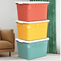 访客 收纳箱 衣服被子整理箱【85L 三只装】加大号玩具储物搬家箱 打包塑料整理箱 黄绿红