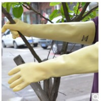 长把牛皮手套 大工业耐酸碱加长加厚防护手套植绒家务手套 加厚耐酸碱60厘米工业手套均码（付）