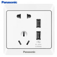 松下（ Panasonic）开关插座 五孔双USB插座面板 10A5孔USB墙壁插座 雅悦