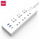 得力（deli）智能USB&Type-C插座 2USB接口+1Type-C接口+6孔 总控2米 18289