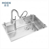 摩恩（MOEN）304不锈钢水槽套装 710mm大单槽 厨房水池洗菜盆 精铜抽拉龙头厨房龙