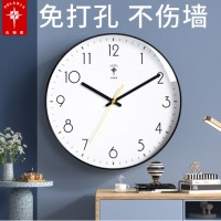 北极星（POLARIS）薄边挂钟客厅简约时尚钟表家用北欧电子万年历石英钟卧室现代时钟轻奢创意挂墙挂表 曜石黑经典款