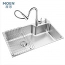 摩恩（MOEN ）304不锈钢水槽套装 厨房大单槽 800mm厨用洗菜盆水池台上台下盆29018配抽拉式厨房龙头