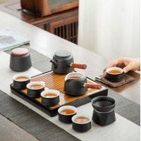 京东京造 家用日式功夫茶具12件套 整套茶具礼盒装 茶盘茶壶茶杯茶叶罐双侧把黑陶茶具