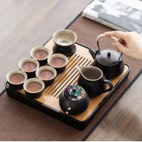 京东京造 黑陶功夫茶具套装家用日式简约办公家用便携泡茶盘泡茶台 黑陶提梁壶茶具茶盘12件套