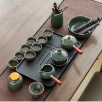 京东京造 哥窑茶具套装家用办公室双侧把防烫日式开片功夫陶瓷茶道泡茶杯茶壶盖碗茶洗茶叶罐六君